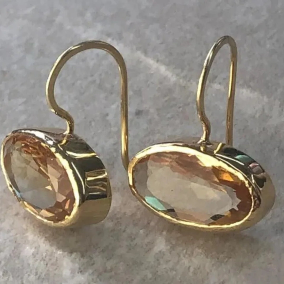 Retro Gold Earrings with Crystal Inlay