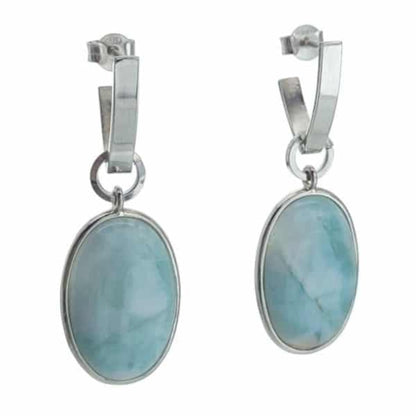 Retro Oval Stone Silver Earrings