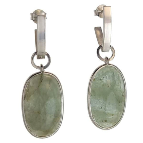 Retro Oval Stone Silver Earrings