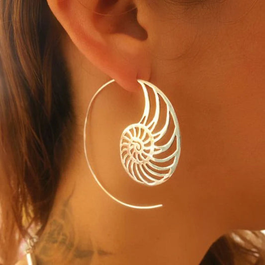 Retro Golden Spiral Shell Earrings