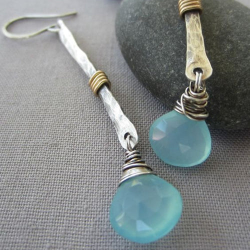 Retro Blue Stone Drop Earrings