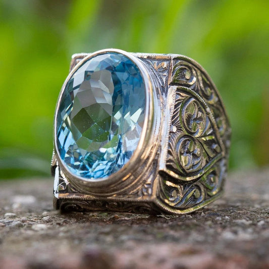Retro Blue Seal Glass Ring