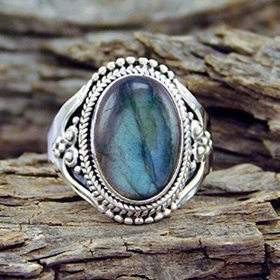 Retro Blue Ocean-Inspired Stone Ring