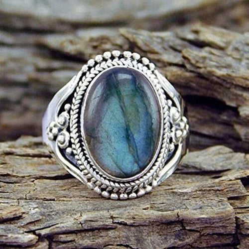 Retro Blue Ocean-Inspired Stone Ring