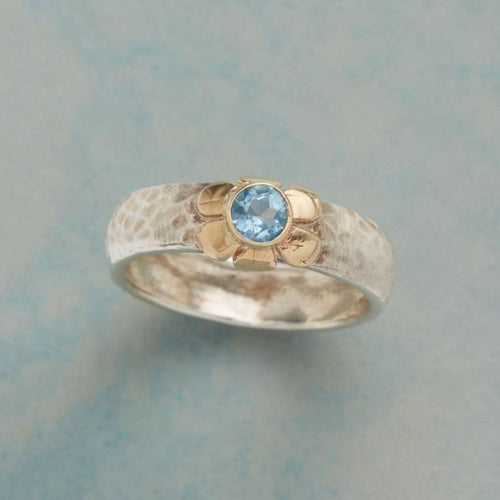 Antique Silver Flower Ring with Blue Zirconia