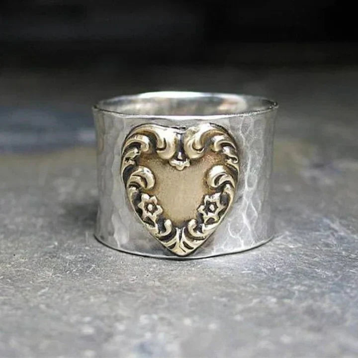 Classic Silver and Gold Heart-Shaped Ring