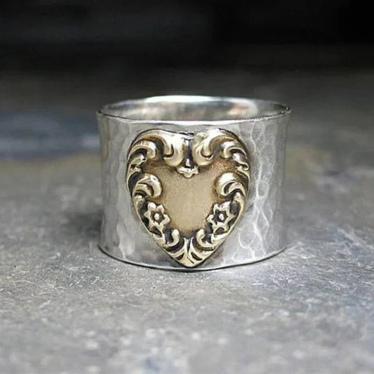 Classic Silver and Gold Heart-Shaped Ring
