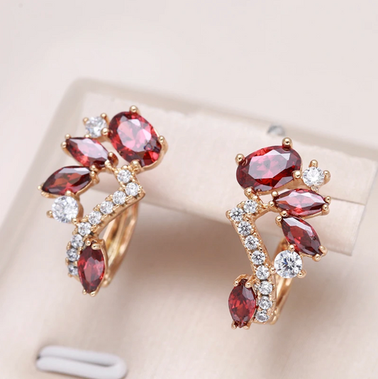 Chic Gold Earrings with Elegant Red Crystals