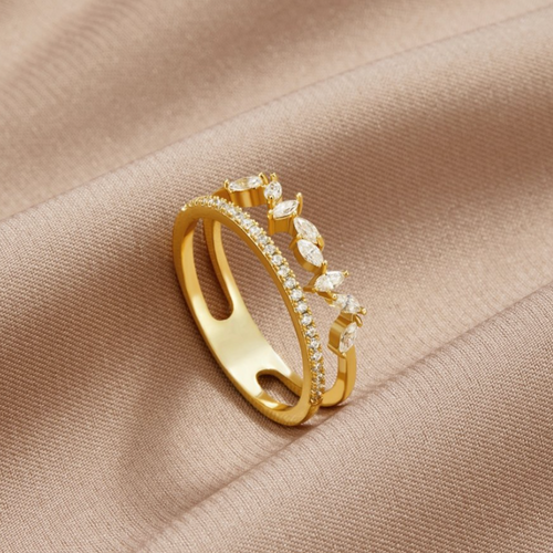 Gold Double-Layer Zirconia Ring
