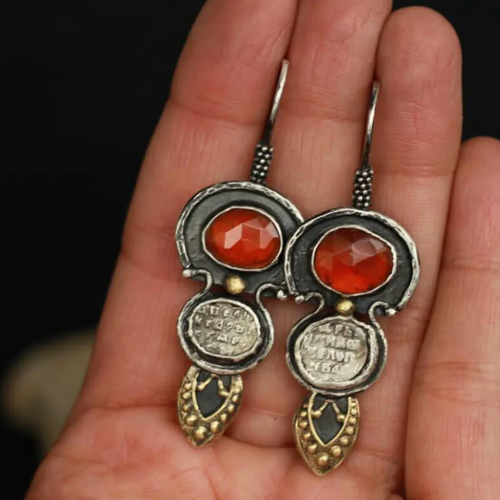 Retro Red Ethnic Crystal Earrings