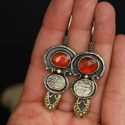 Retro Red Ethnic Crystal Earrings