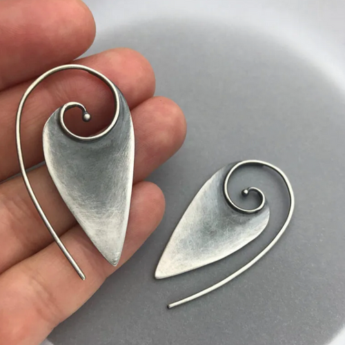 Retro Silver Spiral-Designed Earrings