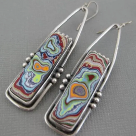 Retro Rectangular Colorful Earrings
