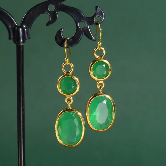 Retro Gold Circular Green Earrings