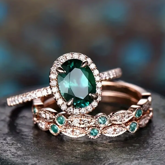 Retro Green Zirconia Rose Gold Ring Collection