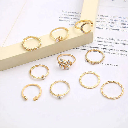 Set of 10 Bohemian Silver and Gold Plated Rings