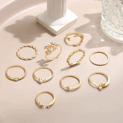 Set of 10 Bohemian Silver and Gold Plated Rings