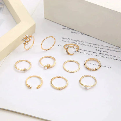 Set of 10 Bohemian Silver and Gold Plated Rings