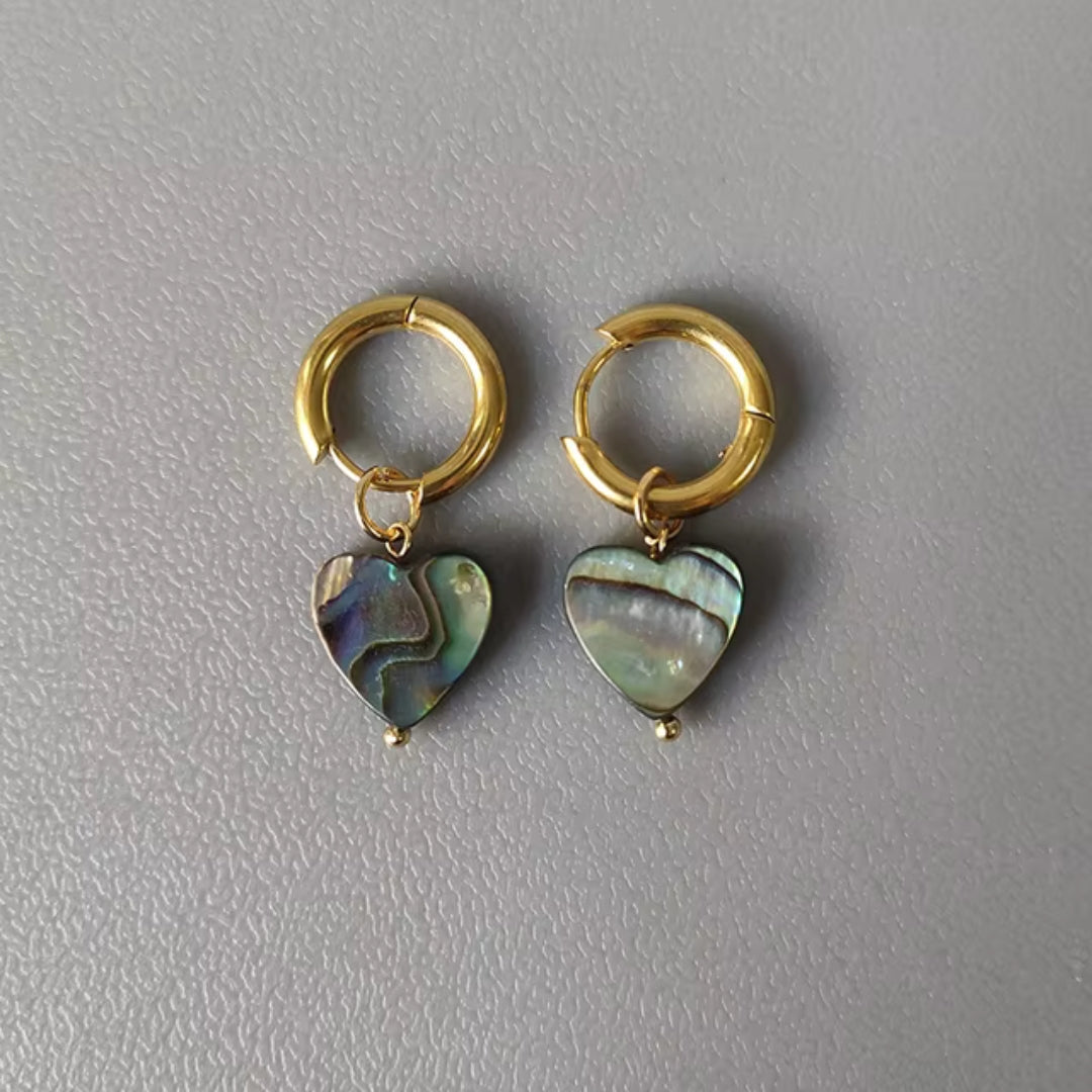 Retro Gold Heart Earrings with Chromatic Accents