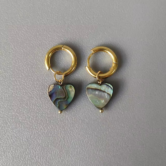 Retro Gold Heart Earrings with Chromatic Accents