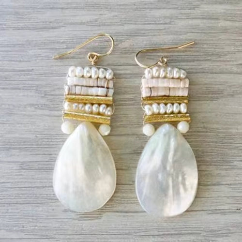 Classic Gold Earrings with Vintage White Stone Pearls