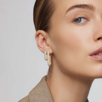 Gold Pavé Hoop Earrings with Iconic Design