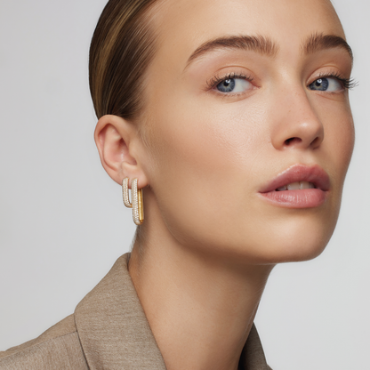 Gold Pavé Hoop Earrings with Iconic Design