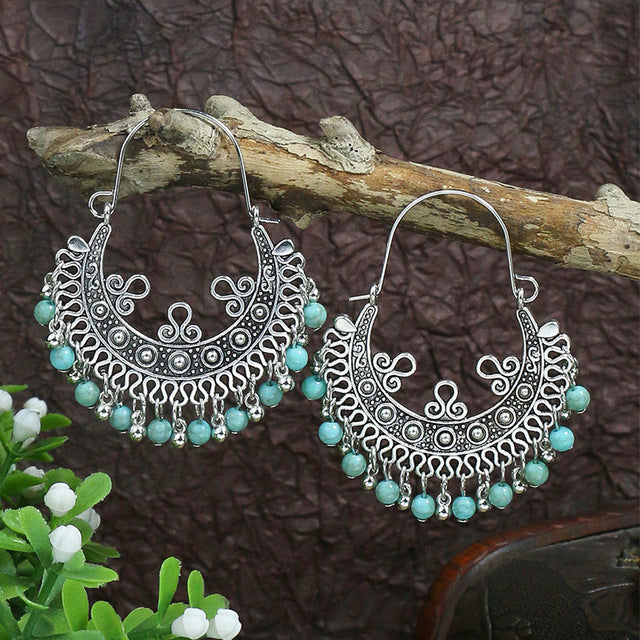 Sterling Silver Mandala Earrings Adorned with Opal Stones