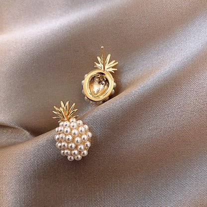 Tropical Pineapple Pearl-Studded Earrings
