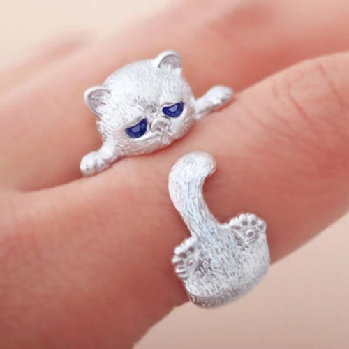 925 Sterling Silver Adjustable Cat Ring