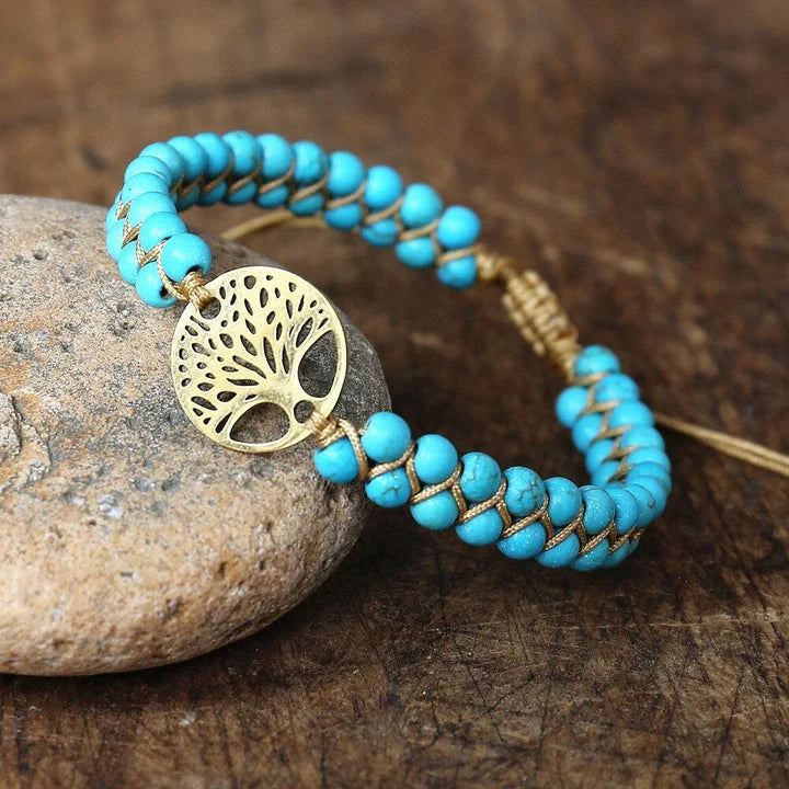 Artisan-Made Tree of Life Bracelet Featuring Turquoise Gemstone
