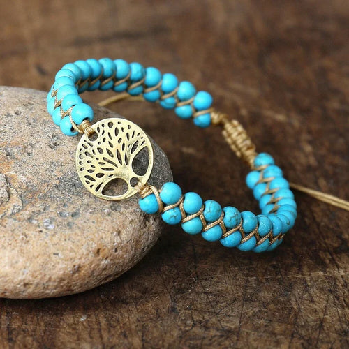 Artisan-Made Tree of Life Bracelet Featuring Turquoise Gemstone
