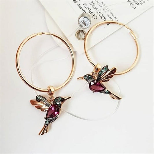 Exclusive Flying Hummingbird Earrings Featuring Zirconia Inlay