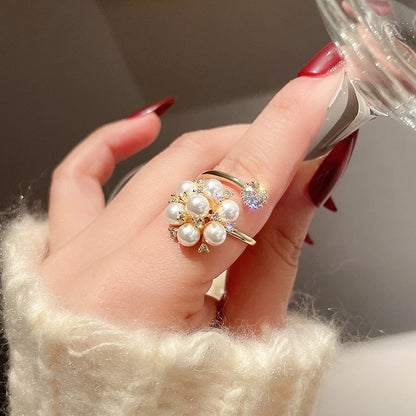 Adjustable Pearl-Embellished Sweet Ring
