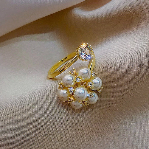 Adjustable Pearl-Embellished Sweet Ring