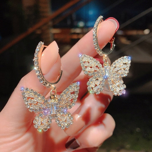 Gold Butterfly Earrings Adorned with Zirconia