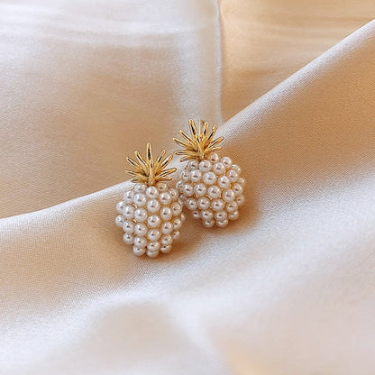Tropical Pineapple Pearl-Studded Earrings
