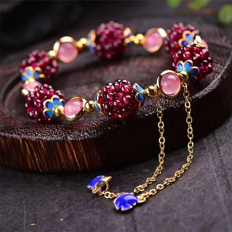 Berry-Colored Natural Stone Bracelet