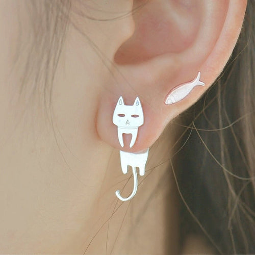 Silver Cat Climber Earrings