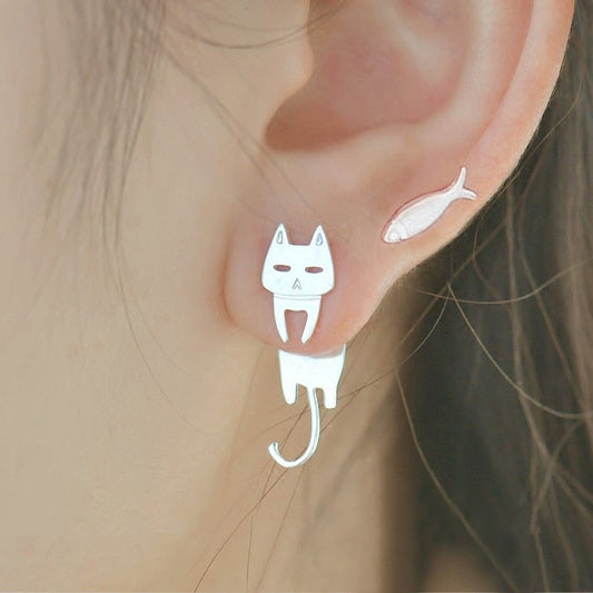 Silver Cat Climber Earrings