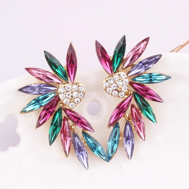 Zirconia-Embellished Heart Wings Earrings