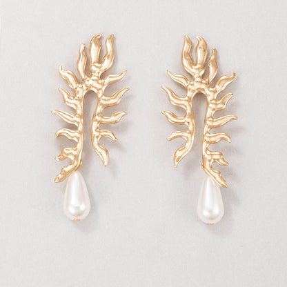 Coral Earrings Adorned with Freshwater Pearls