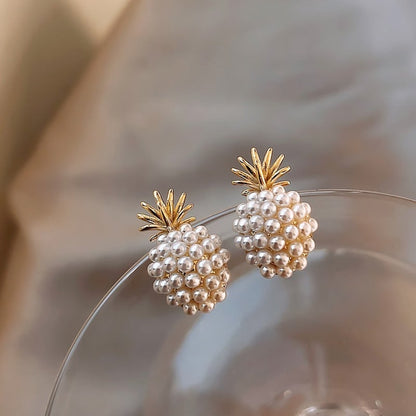 Tropical Pineapple Pearl-Studded Earrings