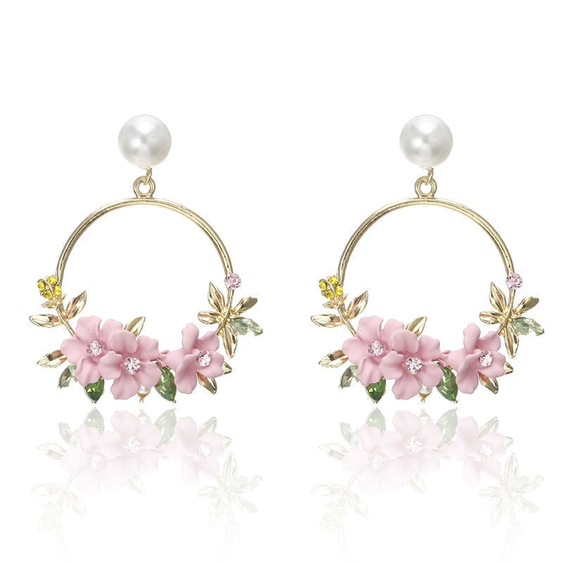 Gold Flower and Pearl Earrings