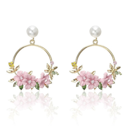 Gold Flower and Pearl Earrings