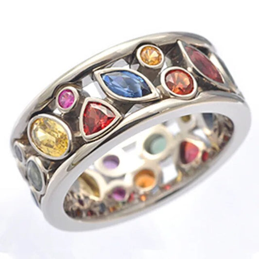 Retro Colorful Zirconia Silver Ring