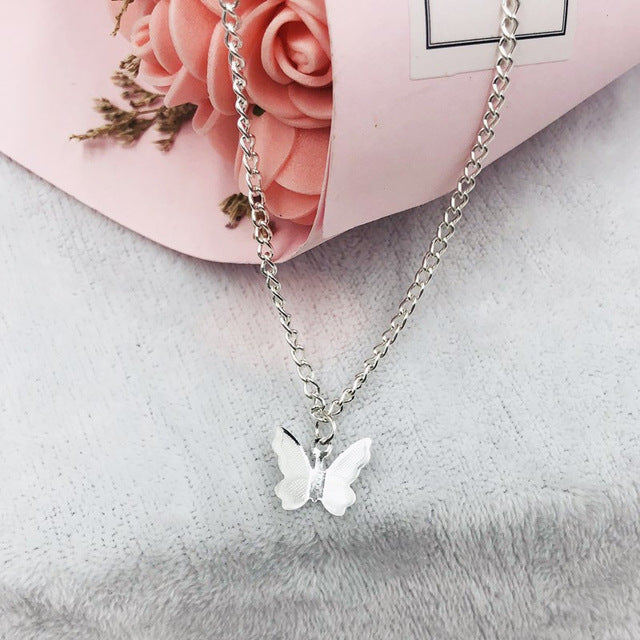 Butterfly Necklace in Silver and Gold Plating