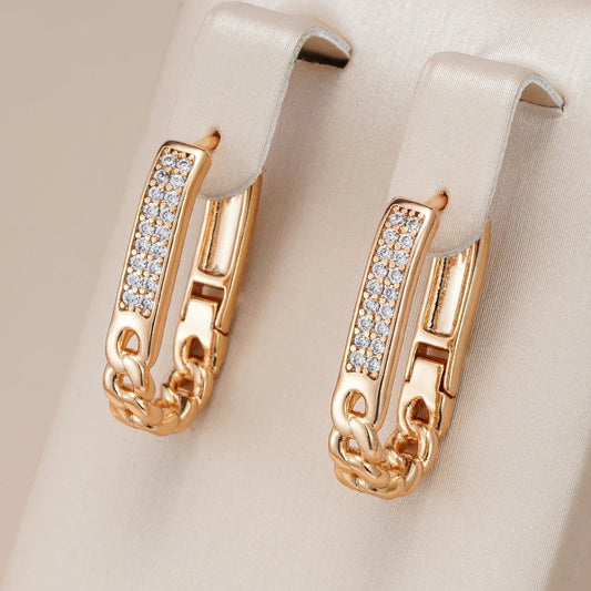 Chic Gold Zirconia Chain Earrings