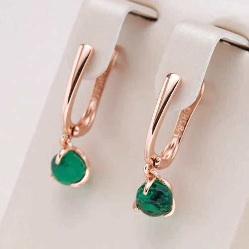 Gold Earrings with Elegant Green Crystal Accents