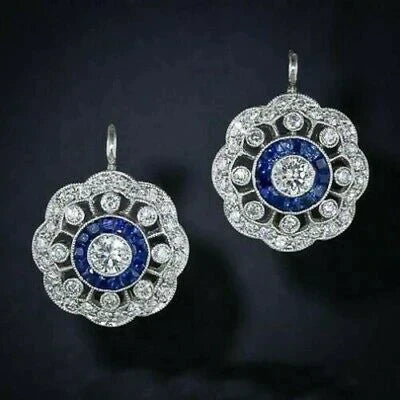 Retro Blue Zirconia Mandala Earrings